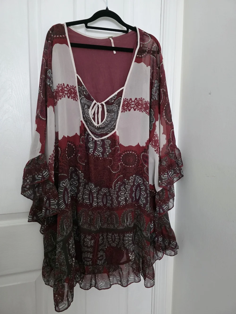 Free People Boho Printed Peasant Oversized Dress in Dusty Rose and Black Small - Picture 4 of 6